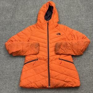 The North Face Jacket Womens Medium Orange Down Puffer Hooded Quilted Zip